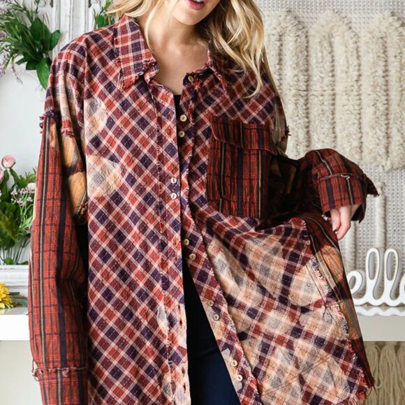 Oli & Hali Bleached Flower Detail Button Down Flannel Shirt - Picture 4 of 14